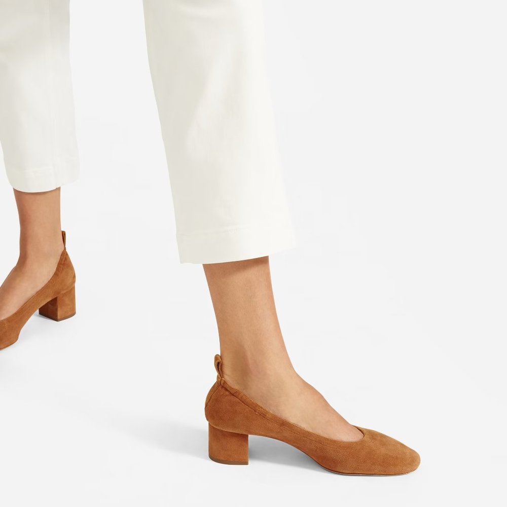 Everlane Day Heel Cognac Brown Suede Pumps